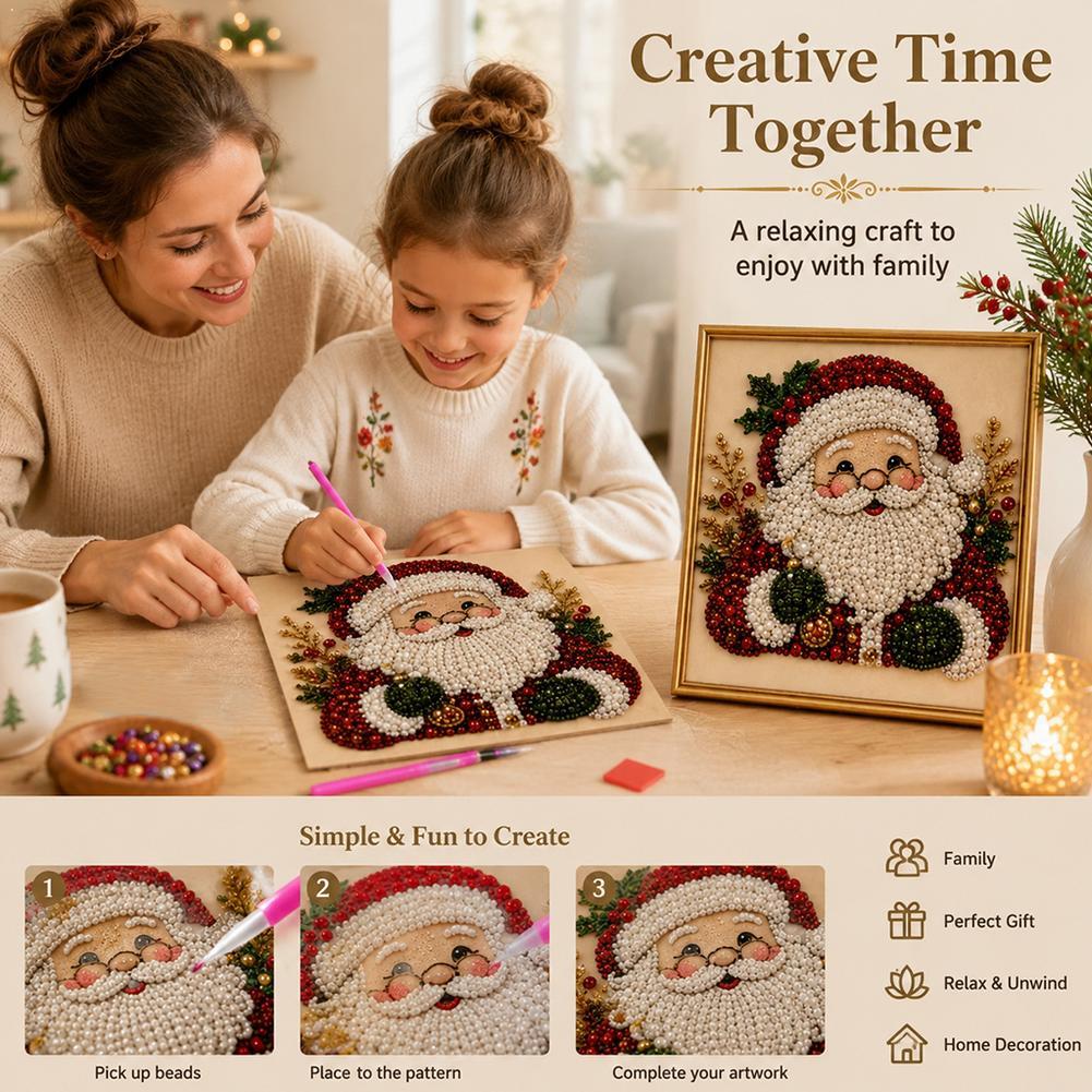 Resin Art Wallpaper - ชุดงานฝีมือ DIY ภาพปักลูกปัดรูปซานตาคลอสคริสต์มาส พร้อมกรอบตกแต่งผนัง ของขวัญคริสต์มาสสำหรับเด็กและผู้ใหญ่