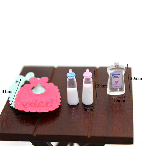 Resin Art Baby - ชุดของเล่นบ้านตุ๊กตาขนาด 1:12 ขวดนม แชมพู ผ้ากันเปื้อน อุปกรณ์เสริมสำหรับห้องเด็กอ่อน